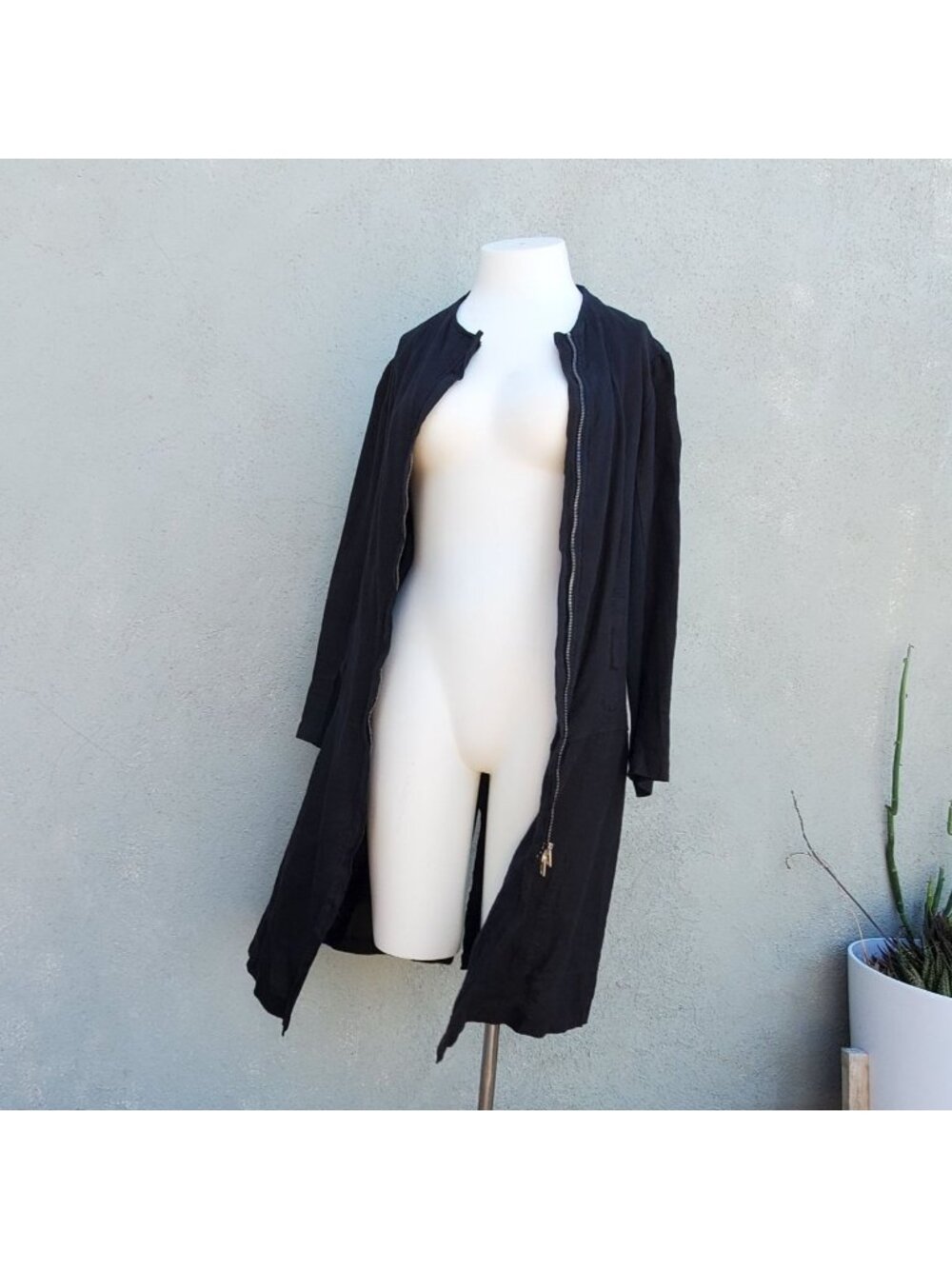 ONZ Inizio Italy Linen Knit Lagenlook Zip Jacket Black Avant Garde Women's L